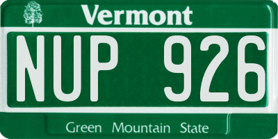 VT license plate NUP926