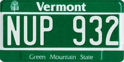 VT license plate NUP932