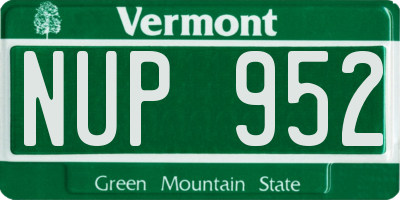 VT license plate NUP952