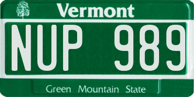 VT license plate NUP989