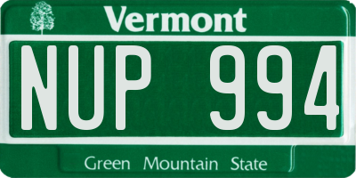 VT license plate NUP994