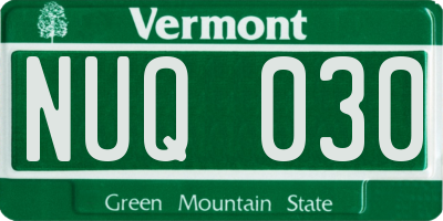 VT license plate NUQ030