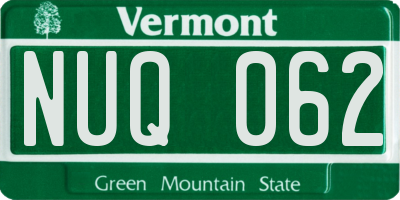 VT license plate NUQ062