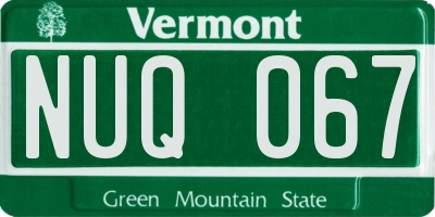 VT license plate NUQ067