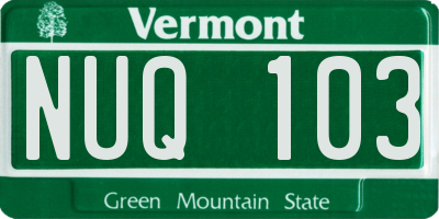 VT license plate NUQ103