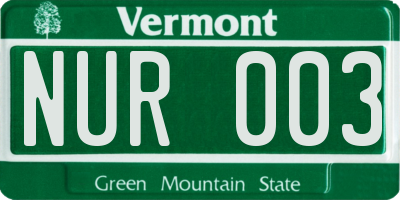 VT license plate NUR003