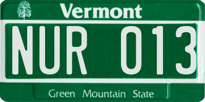 VT license plate NUR013