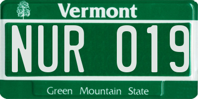 VT license plate NUR019