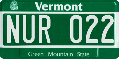 VT license plate NUR022