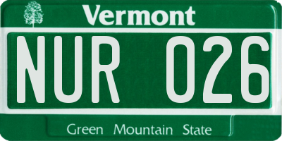 VT license plate NUR026