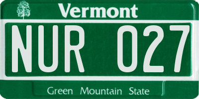 VT license plate NUR027