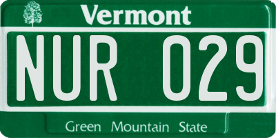 VT license plate NUR029