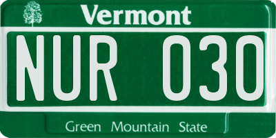 VT license plate NUR030