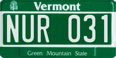 VT license plate NUR031