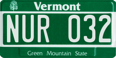 VT license plate NUR032
