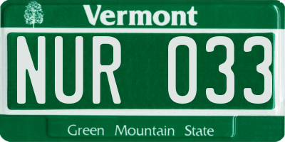 VT license plate NUR033