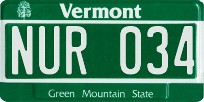 VT license plate NUR034