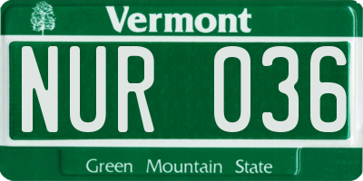 VT license plate NUR036