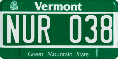 VT license plate NUR038