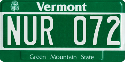 VT license plate NUR072