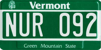 VT license plate NUR092