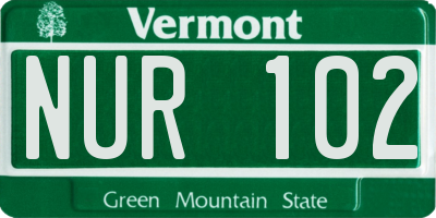 VT license plate NUR102