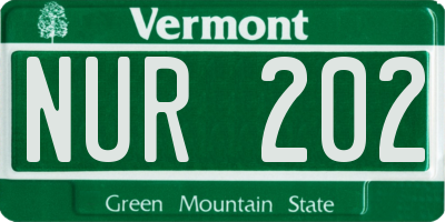 VT license plate NUR202