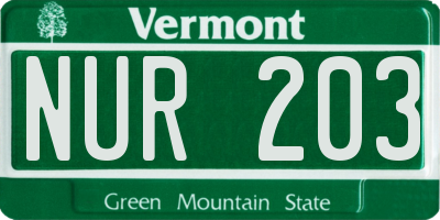 VT license plate NUR203