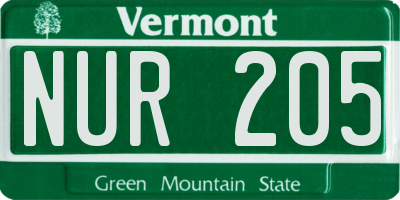 VT license plate NUR205
