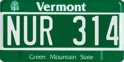 VT license plate NUR314