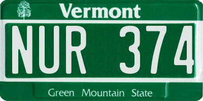 VT license plate NUR374