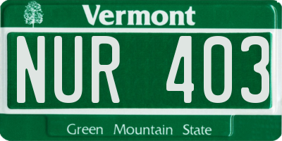 VT license plate NUR403