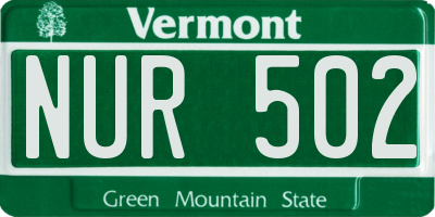 VT license plate NUR502
