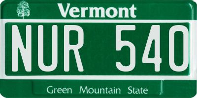 VT license plate NUR540