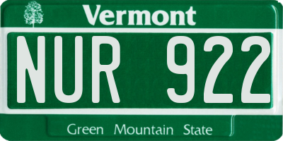 VT license plate NUR922