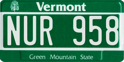 VT license plate NUR958