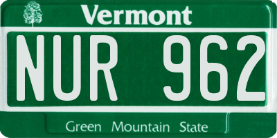 VT license plate NUR962