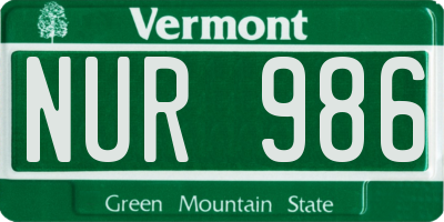 VT license plate NUR986