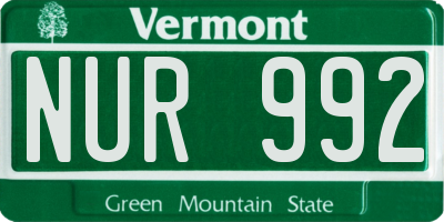 VT license plate NUR992