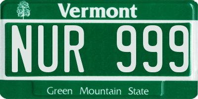 VT license plate NUR999