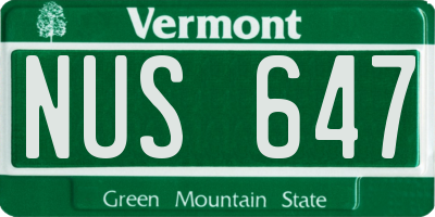 VT license plate NUS647