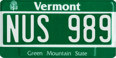 VT license plate NUS989