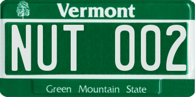 VT license plate NUT002