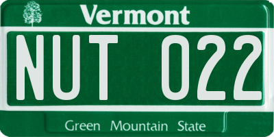 VT license plate NUT022