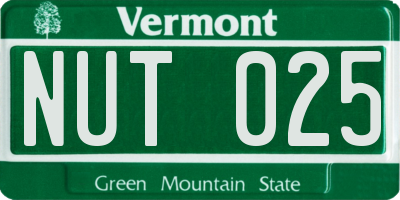 VT license plate NUT025
