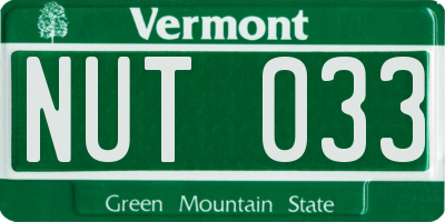 VT license plate NUT033