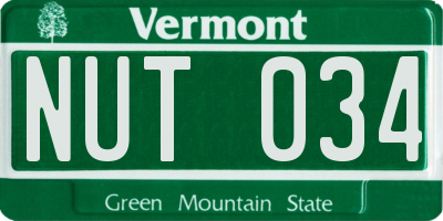VT license plate NUT034