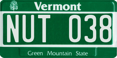 VT license plate NUT038