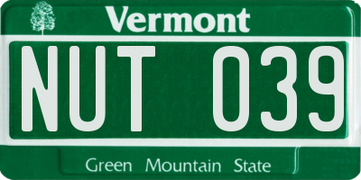 VT license plate NUT039