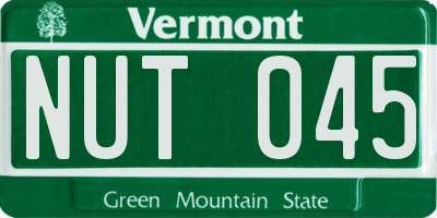 VT license plate NUT045